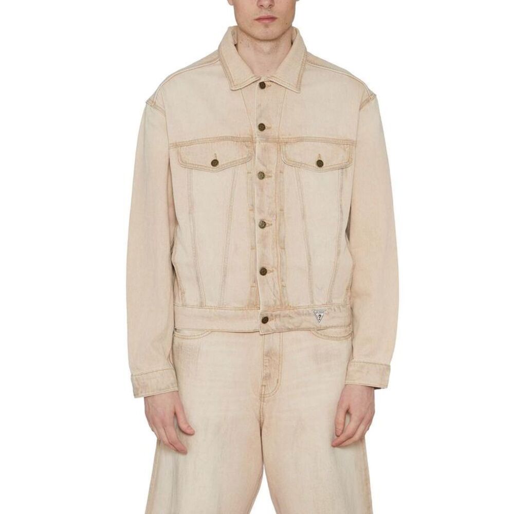 GUESS Men's Relaxed Fit Denim Trucker Jacket Men Beige Underwear